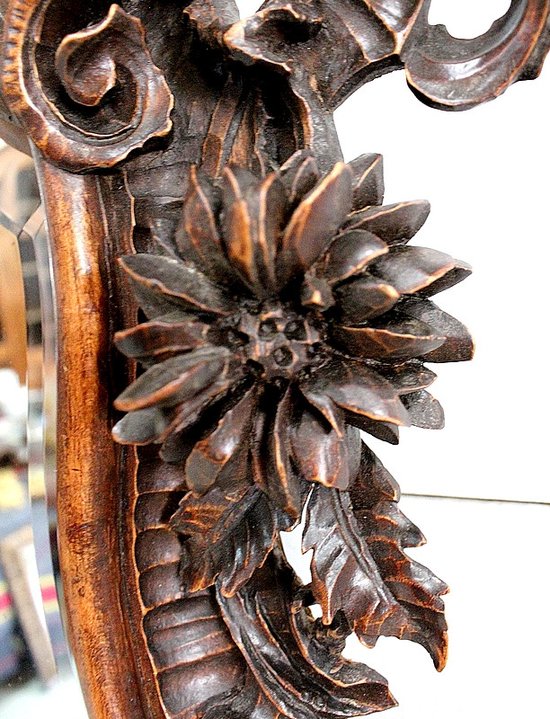 Solid walnut Rocaille mirror, Louis XV style - 1900