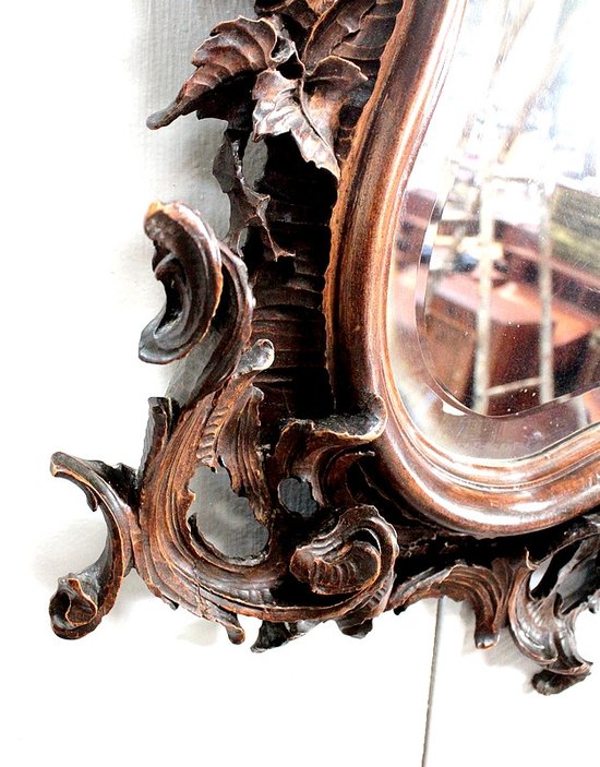 Solid walnut Rocaille mirror, Louis XV style - 1900