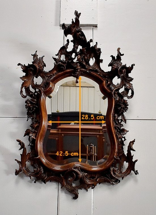 Solid walnut Rocaille mirror, Louis XV style - 1900