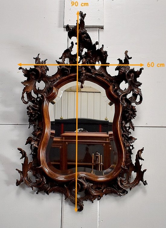 Solid walnut Rocaille mirror, Louis XV style - 1900