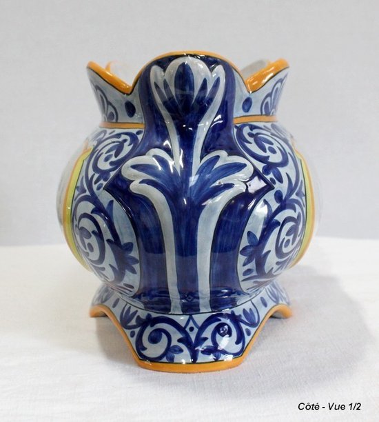 Earthenware planter with polychrome decorations - Early 20th century