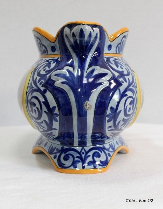 Earthenware planter with polychrome decorations - Early 20th century