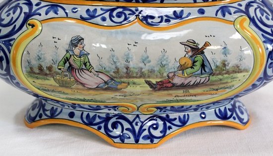 Earthenware planter with polychrome decorations - Early 20th century