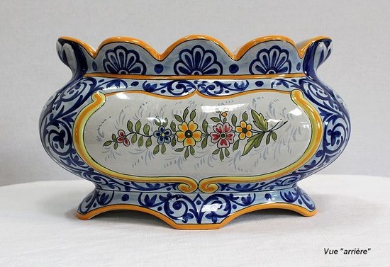 Earthenware planter with polychrome decorations - Early 20th century