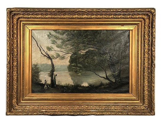 After Jean-Baptiste Camille Corot "Souvenir de Mortefontaine", oil on canvas early XXth century