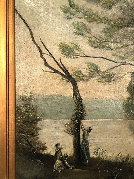 After Jean-Baptiste Camille Corot "Souvenir de Mortefontaine", oil on canvas early XXth century