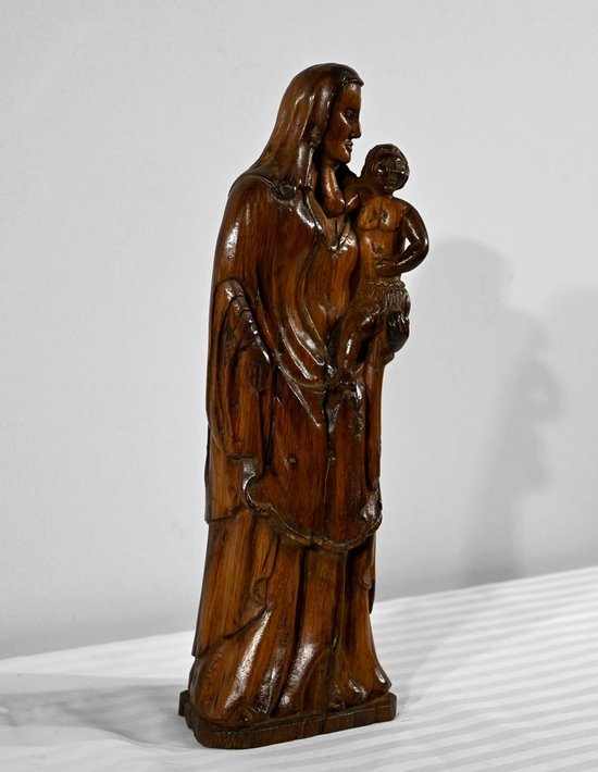 Scultura in Legno di Ulivo "Madonna col Bambino" - Fine XIX secolo