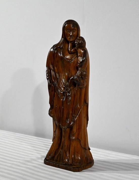 Scultura in Legno di Ulivo "Madonna col Bambino" - Fine XIX secolo