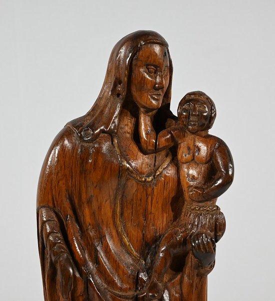 Scultura in Legno di Ulivo "Madonna col Bambino" - Fine XIX secolo