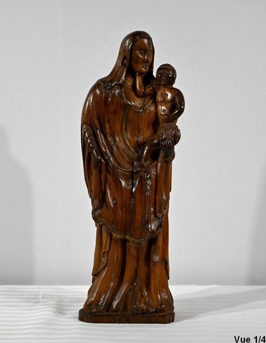 Scultura in Legno di Ulivo "Madonna col Bambino" - Fine XIX secolo