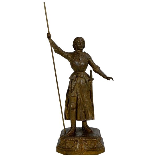 Spelter von Jeanne d'Arc Victorious, signiert A. Foulon - Ende des 19. Jahrhunderts