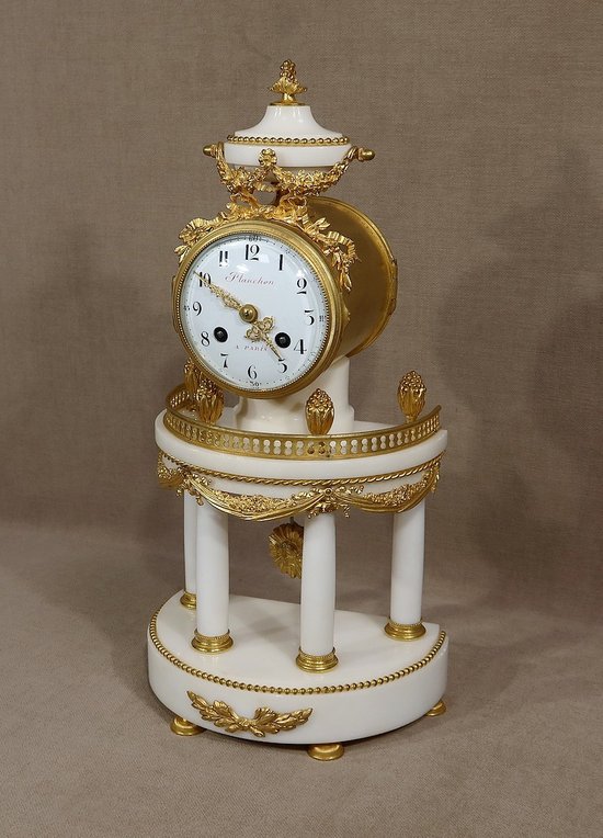 Marble and Gilt Bronze Pendulum, Maison Planchon, Louis XVI – 19th century style