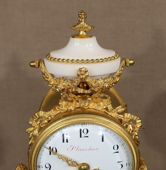 Marble and Gilt Bronze Pendulum, Maison Planchon, Louis XVI – 19th century style