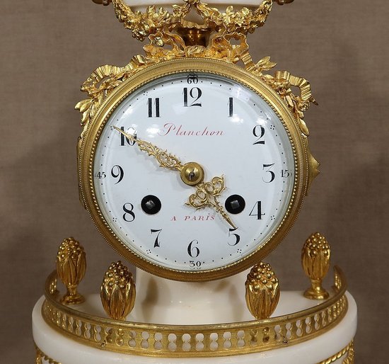 Marble and Gilt Bronze Pendulum, Maison Planchon, Louis XVI – 19th century style