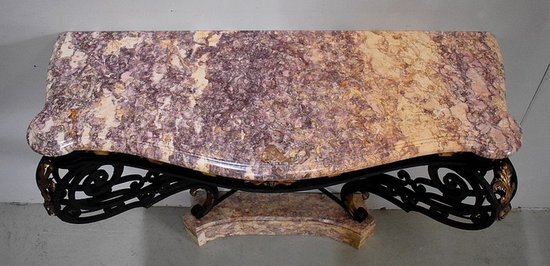 Consolle da parete in marmo e ferro battuto, spirito Rocaille – 1940 / 1950