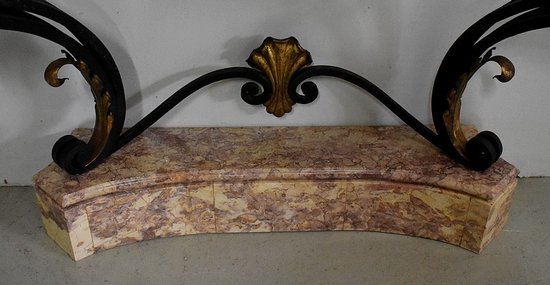 Consolle da parete in marmo e ferro battuto, spirito Rocaille – 1940 / 1950