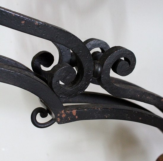 Consolle da parete in marmo e ferro battuto, spirito Rocaille – 1940 / 1950