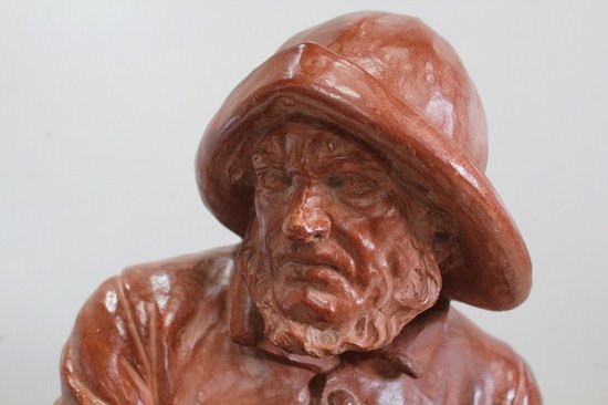 Busto in terracotta "Pescatore al timone", di L. Morice - Fine XIX secolo