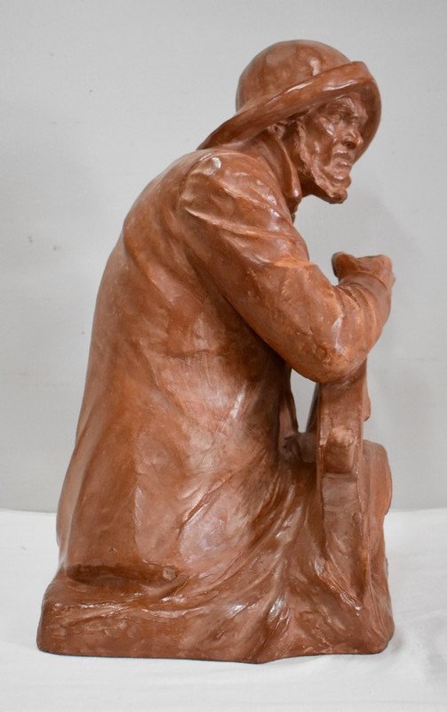 Busto in terracotta "Pescatore al timone", di L. Morice - Fine XIX secolo