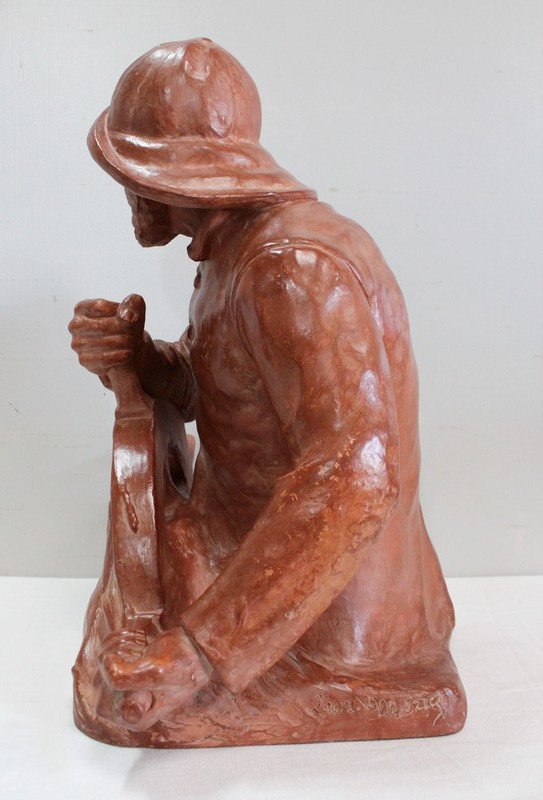 Busto in terracotta "Pescatore al timone", di L. Morice - Fine XIX secolo