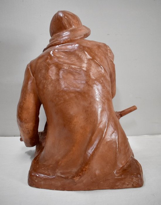 Busto in terracotta "Pescatore al timone", di L. Morice - Fine XIX secolo