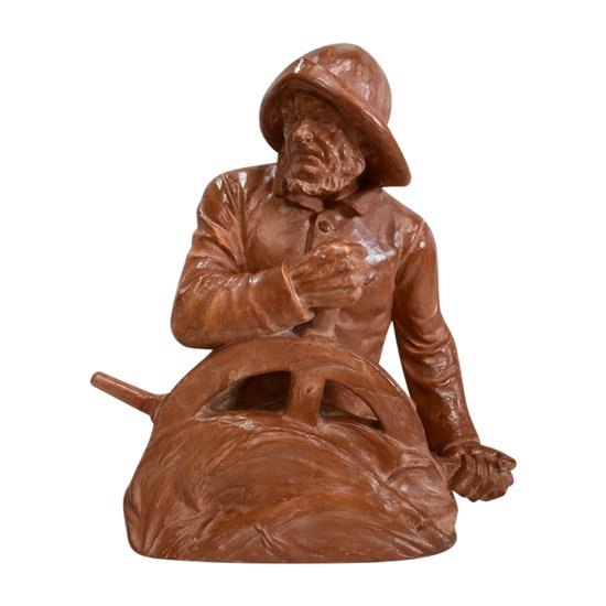 Busto in terracotta "Pescatore al timone", di L. Morice - Fine XIX secolo