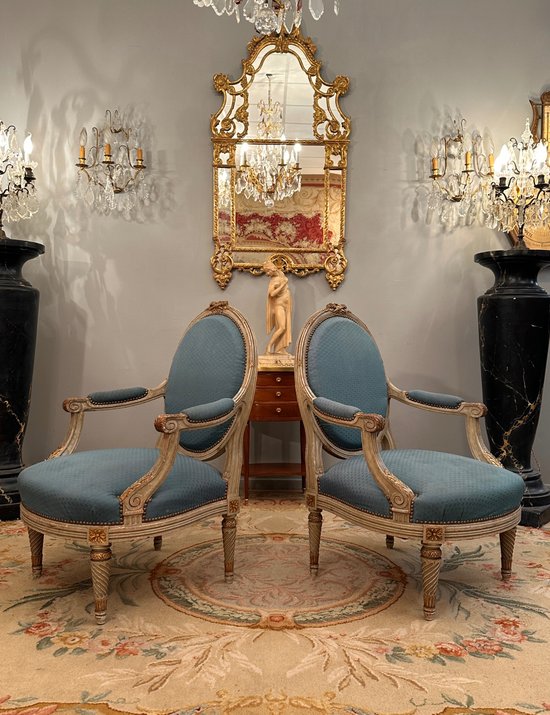 Large Pair Of Louis XVI Style Armchairs XIXth Century Around 1860