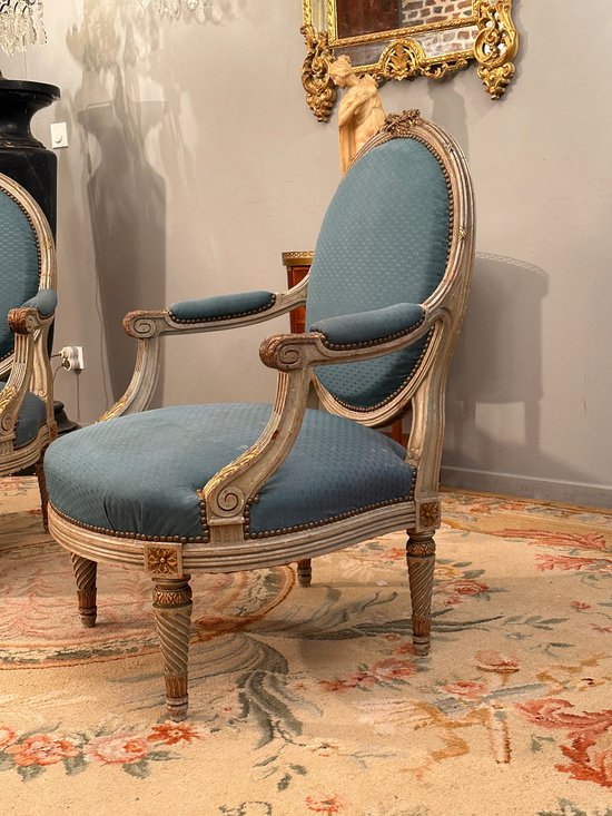 Large Pair Of Louis XVI Style Armchairs XIXth Century Around 1860