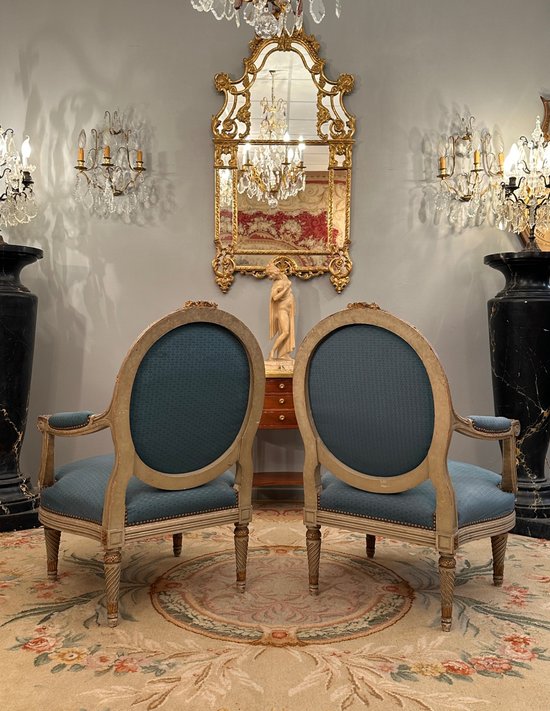 Large Pair Of Louis XVI Style Armchairs XIXth Century Around 1860