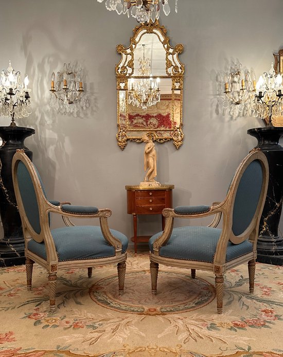 Large Pair Of Louis XVI Style Armchairs XIXth Century Around 1860