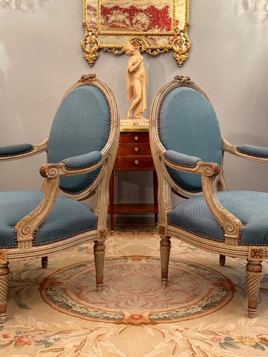 Large Pair Of Louis XVI Style Armchairs XIXth Century Around 1860