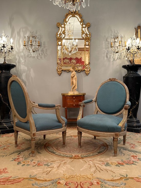 Large Pair Of Louis XVI Style Armchairs XIXth Century Around 1860