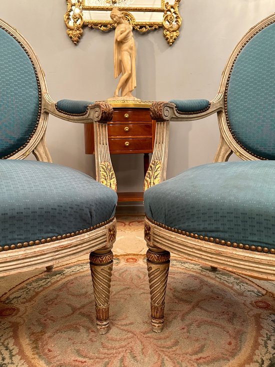 Large Pair Of Louis XVI Style Armchairs XIXth Century Around 1860