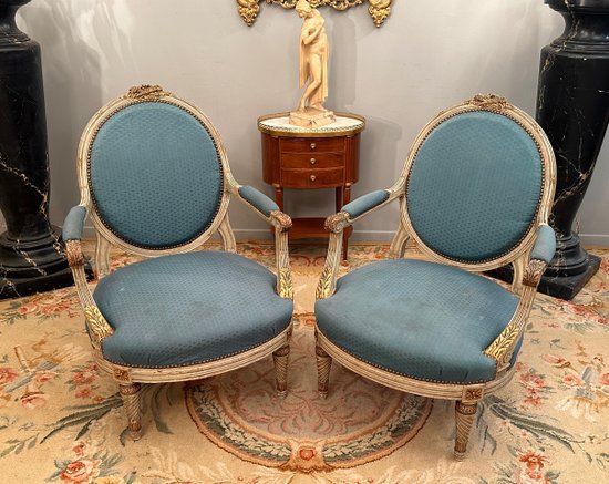 Large Pair Of Louis XVI Style Armchairs XIXth Century Around 1860