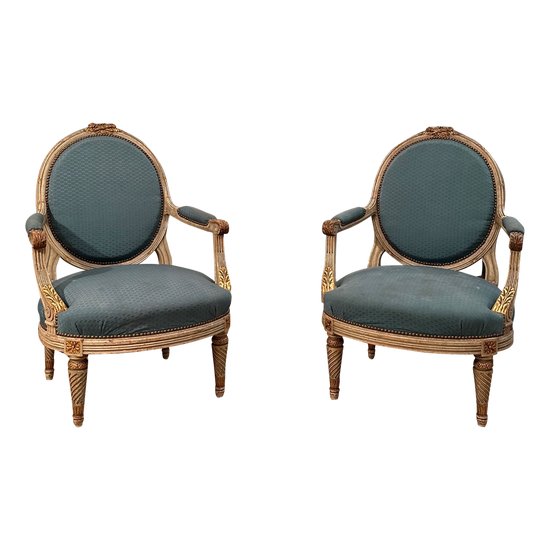 Large Pair Of Louis XVI Style Armchairs XIXth Century Around 1860