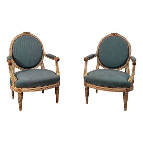 Large Paire De Fauteuils De Style Louis XVI Epoque XIXeme Vers 1860