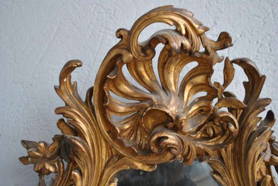 Miroir En Stuc Doré Rocaille époque XIXème