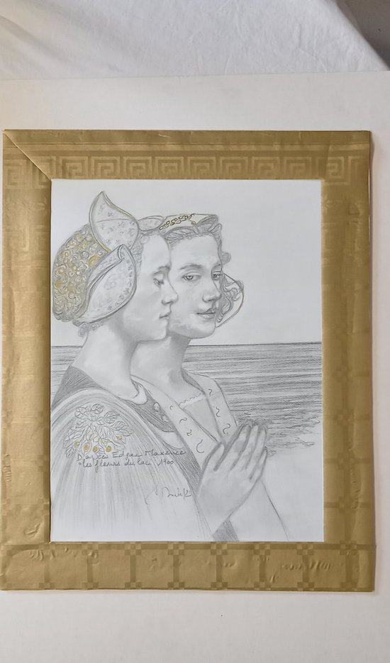 Graphite drawing after Edgar Maxence "The flowers of the lake"
