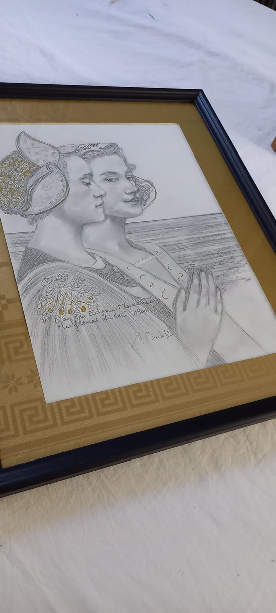 Graphite drawing after Edgar Maxence "The flowers of the lake"