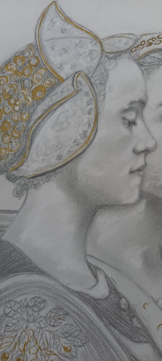 Graphite drawing after Edgar Maxence "The flowers of the lake"