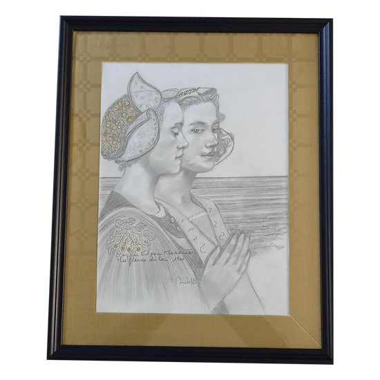 Graphite drawing after Edgar Maxence "The flowers of the lake"