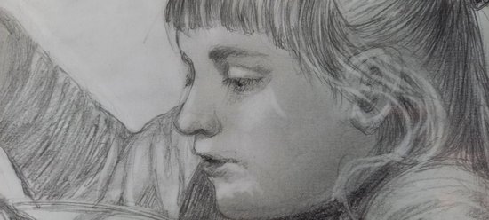 Portrait de fillette dessin d'après Albert Anker