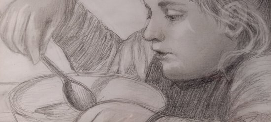 Portrait de fillette dessin d'après Albert Anker