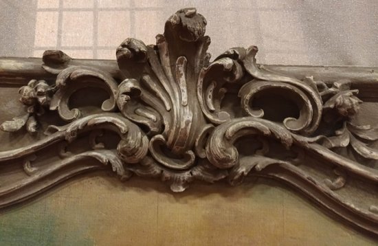18th Century Trumeau, Louis XV, Oak Carved With Winged Angels And Canvas With Cherubs 118 X 178 Cm