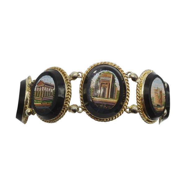 Black Onyx and Micro Mosaic Bracelet in Vermeil.