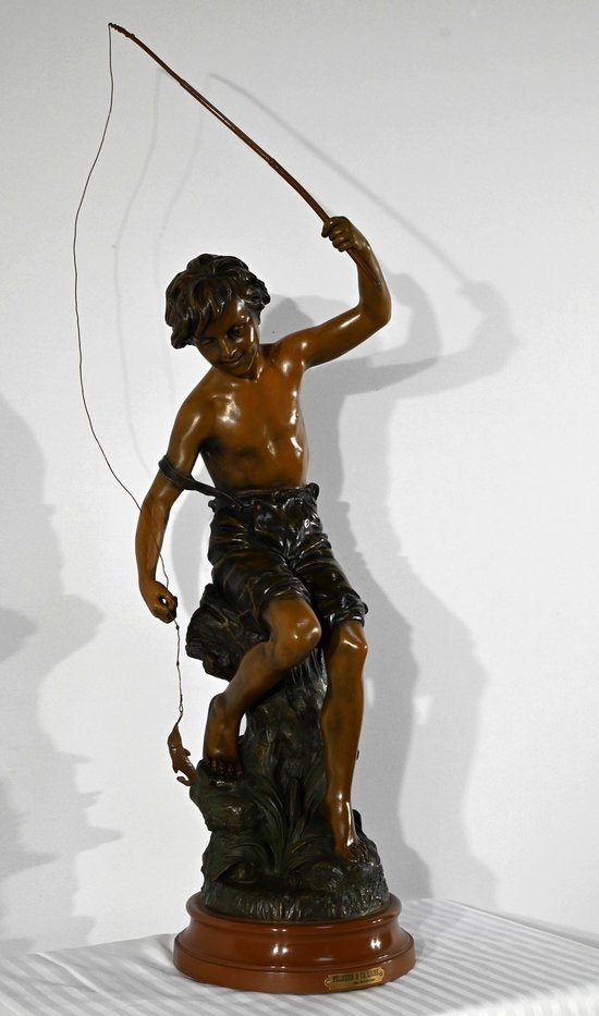 Importante Spelter "The Angler", firmato S.Kindsburger - Inizio XX Secolo
