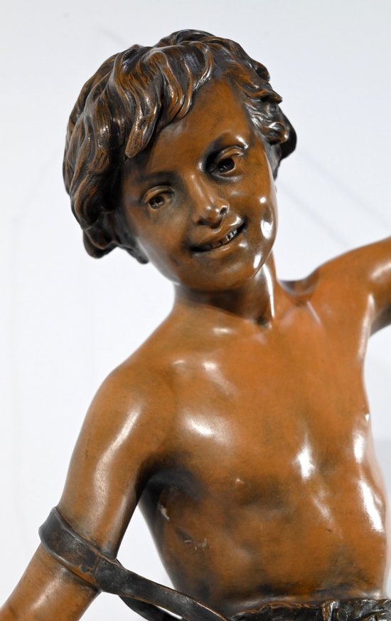 Importante Spelter "The Angler", firmato S.Kindsburger - Inizio XX Secolo