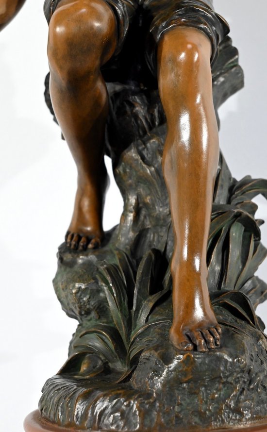 Importante Spelter "The Angler", firmato S.Kindsburger - Inizio XX Secolo