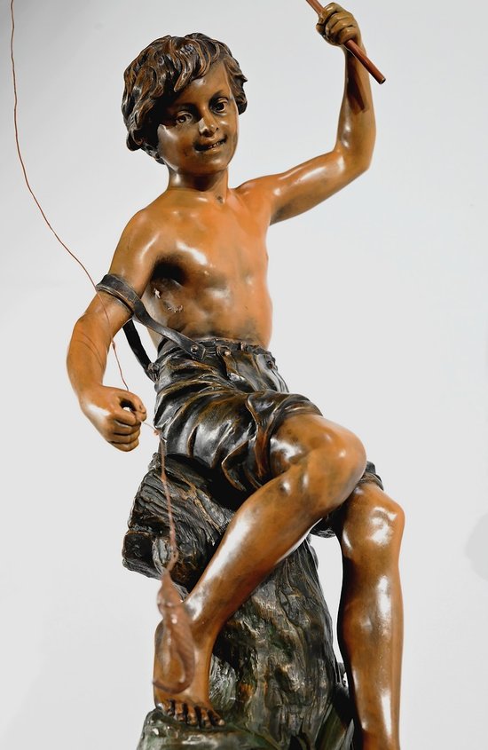 Importante Spelter "The Angler", firmato S.Kindsburger - Inizio XX Secolo