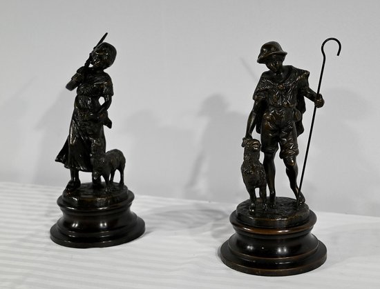 Bronzi “Il pastore e la pastorella”, firmati Laurini, secondo L & F. Moreau – Inizio XX secolo